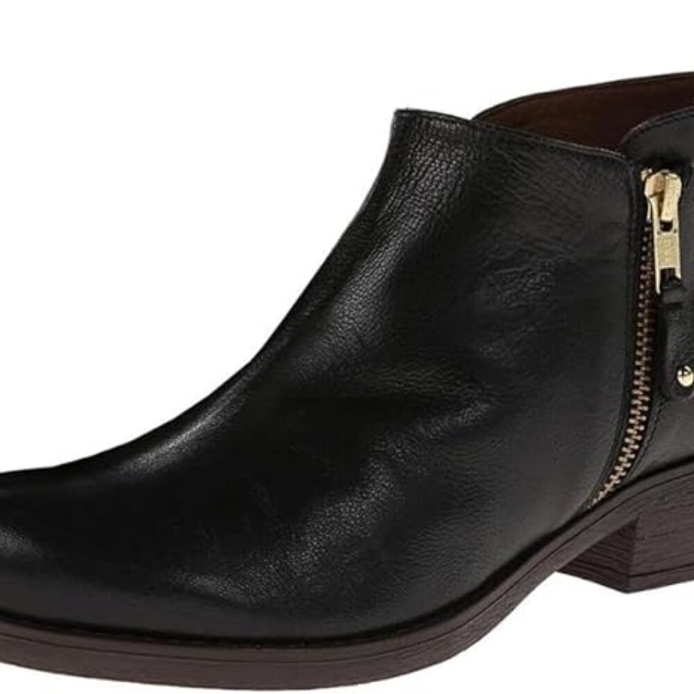 Eric Michael Black Leather Ankle Bootie with Gold Zip